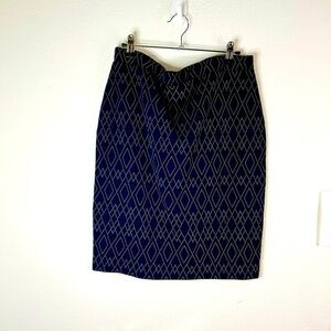 Leota Pencil Skirt Large Navy Geometric Diamond Stretch Knit 22.5”
